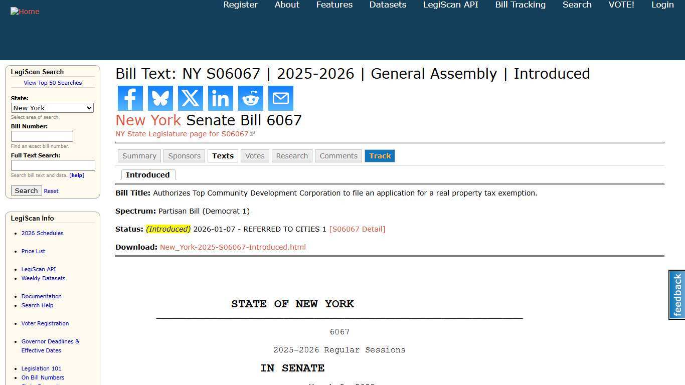 Bill Text: NY S06067 2025-2026 General Assembly Introduced LegiScan