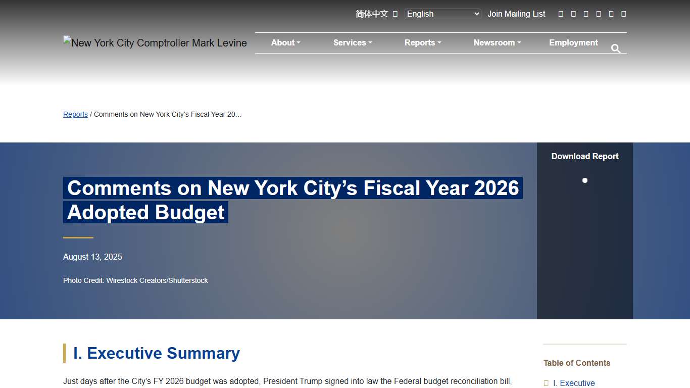 Comments on New York City’s Fiscal Year 2026 Adopted Budget - Office of the New York City Comptroller Mark Levine