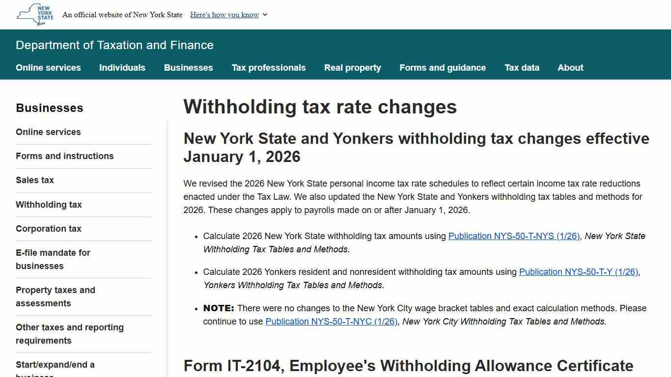 Withholding tax rate changes